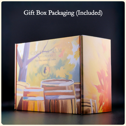 Gift box packaging with artistic design of candles on a dark background