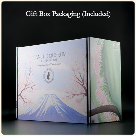 Gift box packaging with 'Candle Museum' branding on a dark background