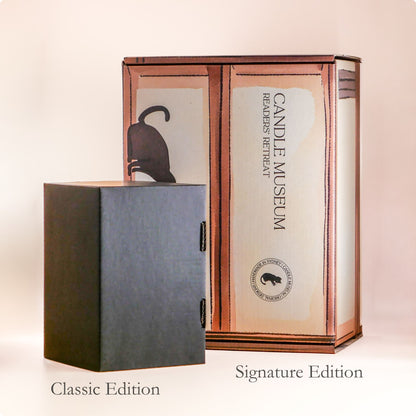 Two candle boxes, one labeled 'Classic Edition' and the other 'Signature Edition', with 'Candle Museum' branding.